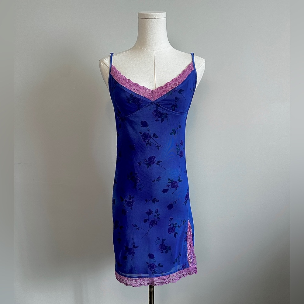 Motel Rocks Blue and Pink Lace Slip Dress